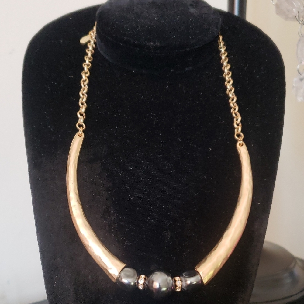 Chico's Women's Gold Tone Black Beaded w/Rhinestone Acents 20" Necklace